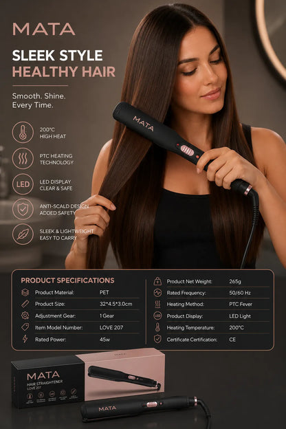 MATA 2-in-1 Hair Curler & Straightener | Ceramic Flat Iron for Smooth Straight Hair & Beautiful Curls