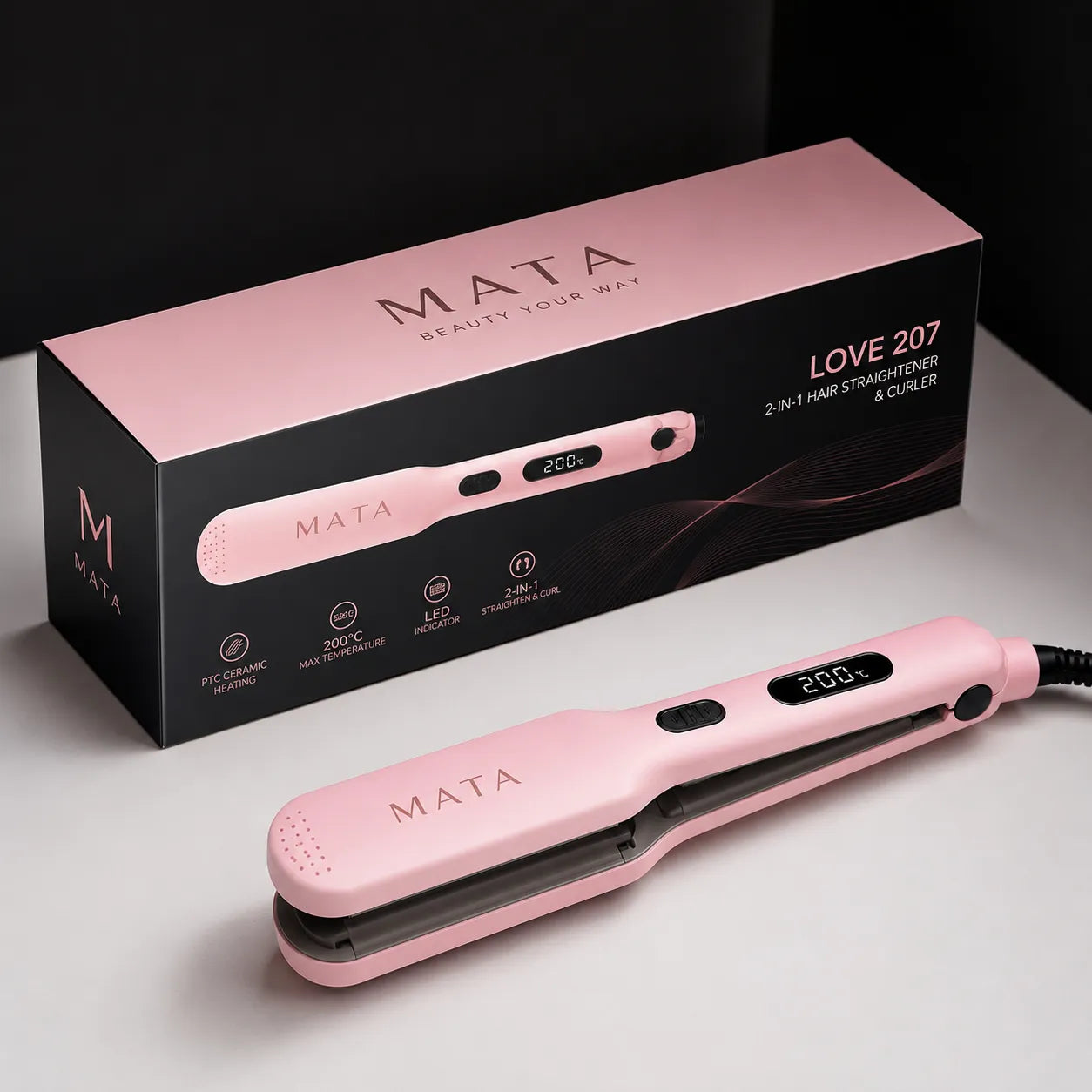 MATA 2-in-1 Hair Curler & Straightener | Ceramic Flat Iron for Smooth Straight Hair & Beautiful Curls