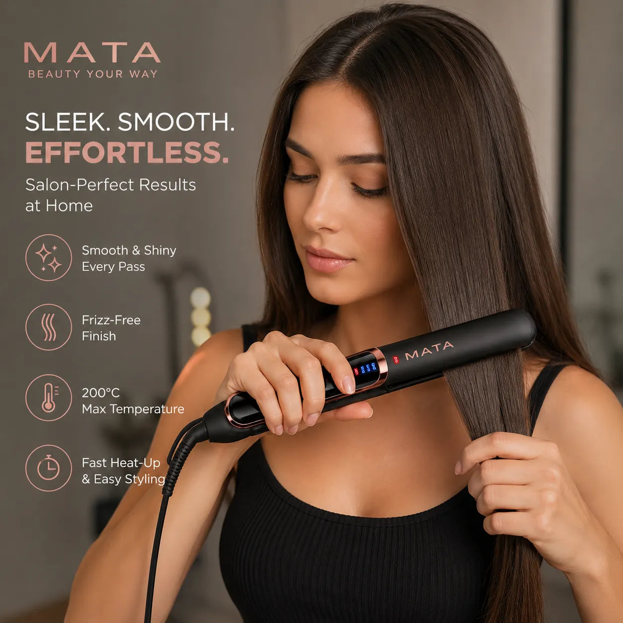 MATA 2-in-1 LED Hair Straightener & Curler | Ceramic Flat Iron for Wet & Dry Hair