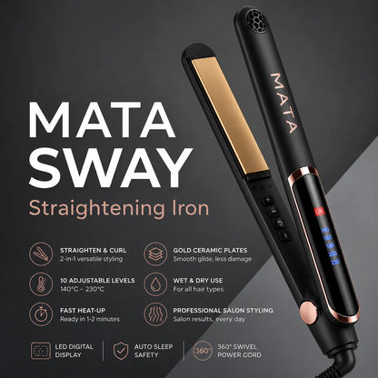 MATA 2-in-1 LED Hair Straightener & Curler | Ceramic Flat Iron for Wet & Dry Hair