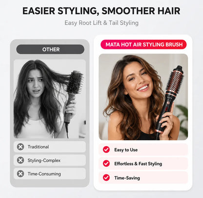 MATA Hot Air Hair Styling Brush | 3-in-1 Hair Dryer, Straightener & Volumizing Brush with Negative Ion Technology