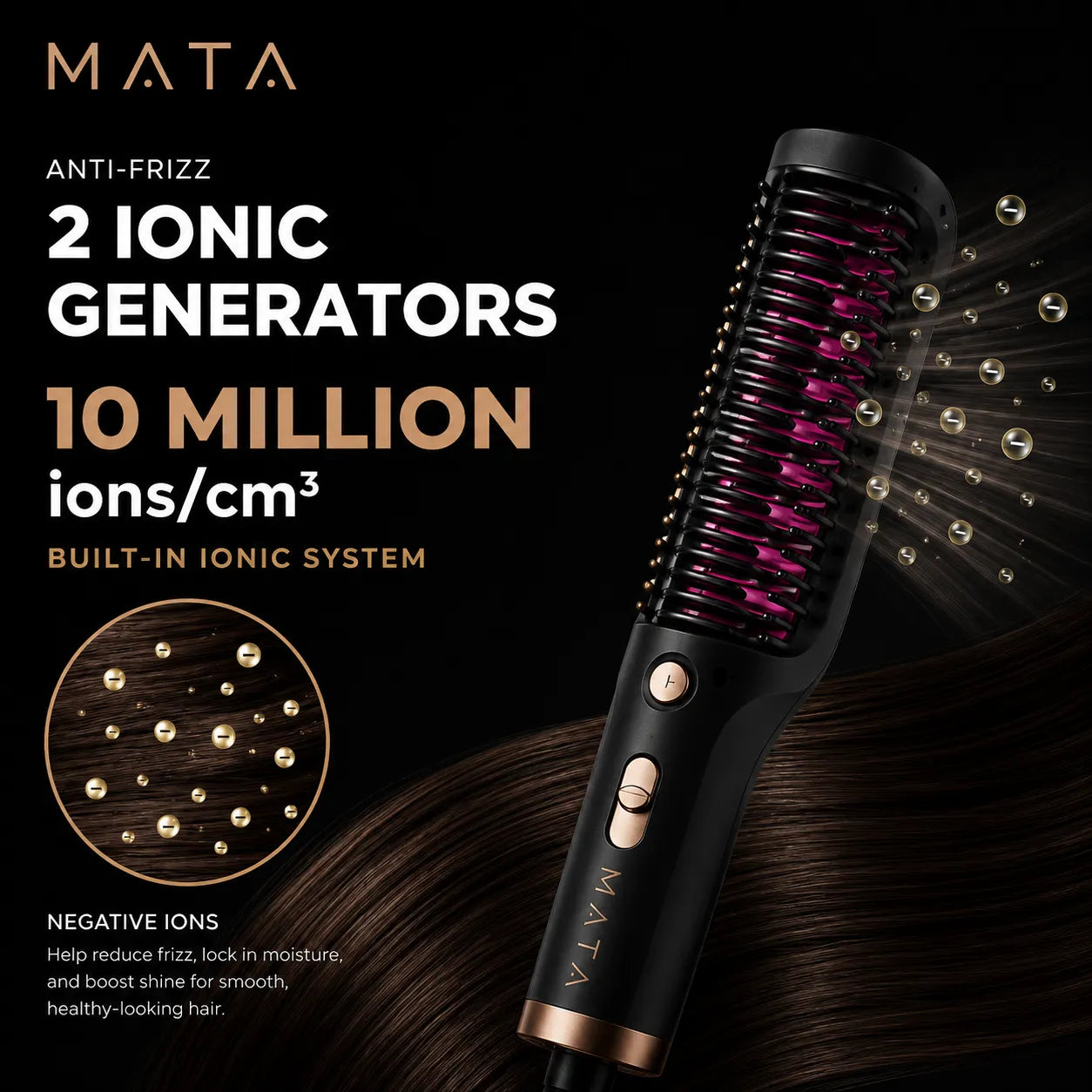 MATA Ionic Hot Air Straightening Brush | Tourmaline Ceramic Hair Straightener for Wet & Dry Hair