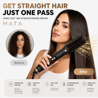 MATA Ionic Hot Air Straightening Brush | Tourmaline Ceramic Hair Straightener for Wet & Dry Hair