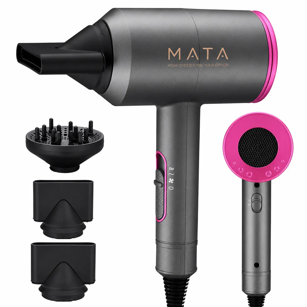 MATA Professional Ionic Hair Dryer | 1400W Fast Drying Blow Dryer with Diffuser & Concentrator Nozzles
