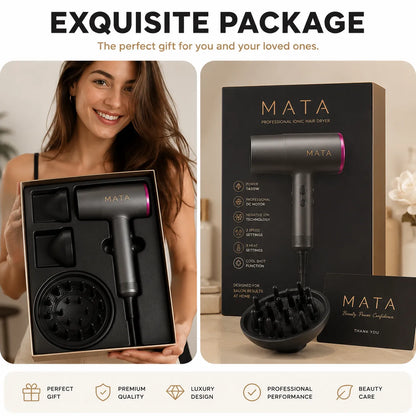 MATA Professional Ionic Hair Dryer | 1400W Fast Drying Blow Dryer with Diffuser & Concentrator Nozzles