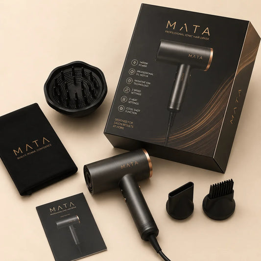MATA Professional Ionic Hair Dryer | 1400W Fast Drying Blow Dryer with Diffuser & Concentrator Nozzles
