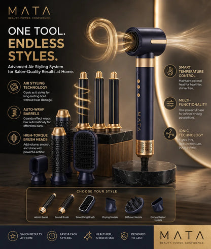 MATA 7-in-1 High-Speed Ionic Hair Dryer & Air Styler | Negative Ion Hair Styling Tool