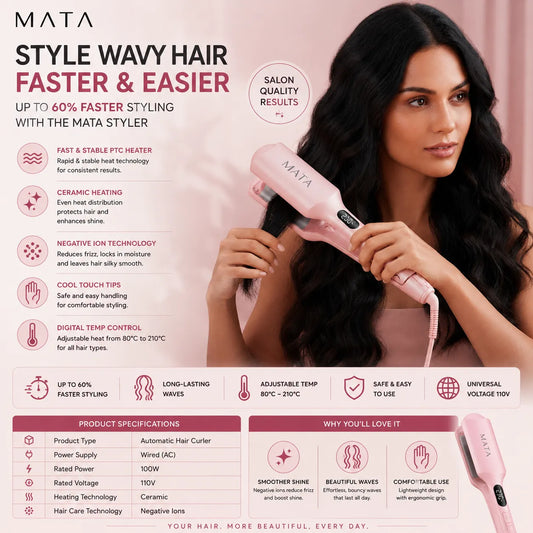 MATA Automatic Negative Ion Hair Curler | Ceramic Curling Iron for Long-Lasting Waves & Curls