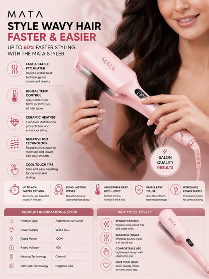 MATA Automatic Negative Ion Hair Curler | Ceramic Curling Iron for Long-Lasting Waves & Curls