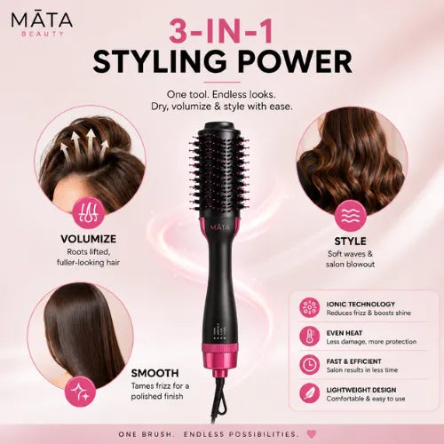 MATA hot air brush for smooth hair, volume and soft curls