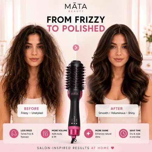 MATA hot air brush before and after frizz control styling results
