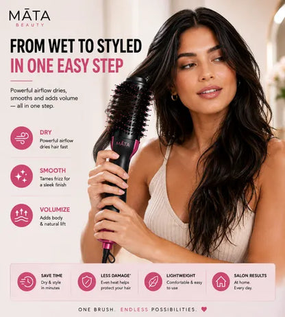 MATA hot air brush creating smooth salon-style blowout at home
