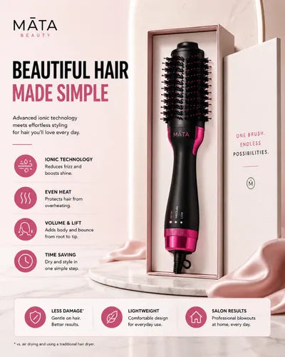 MATA rotating hot air brush heat and styling features

