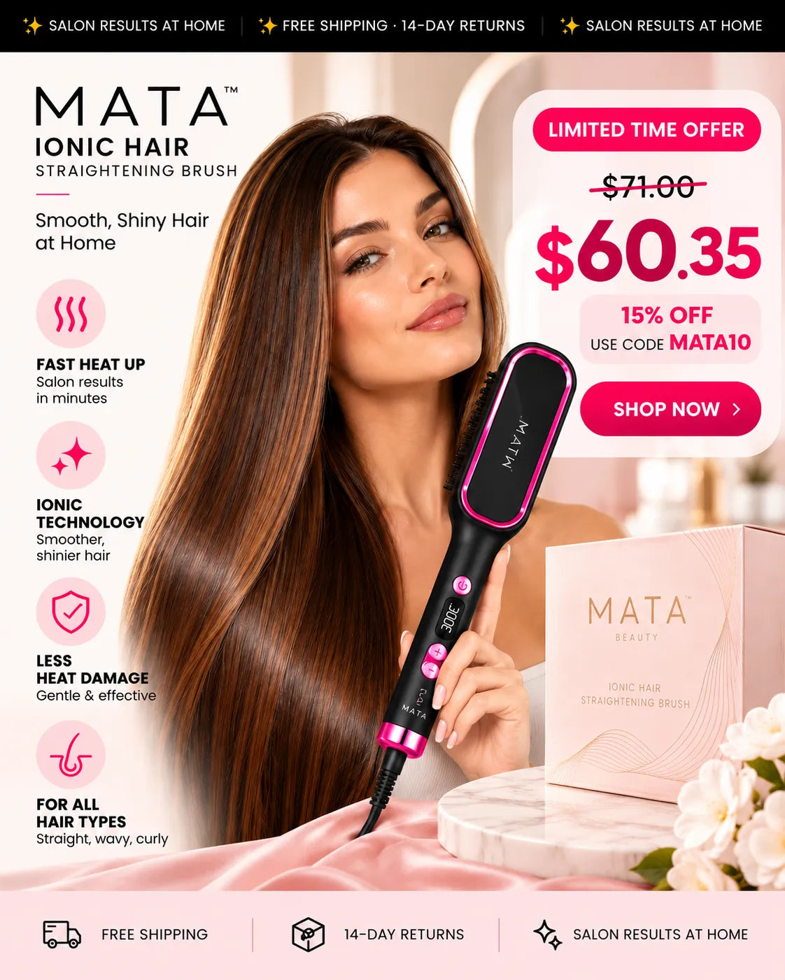 MATA Ionic Hair Straightening Brush