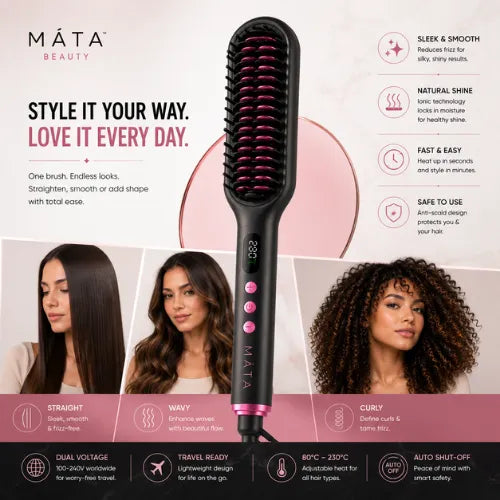 MATA hair straightening brush for straight wavy curly thick and fine hair