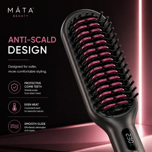 MATA Ionic Hair Straightening Brush anti-scald comb teeth and ceramic heating design