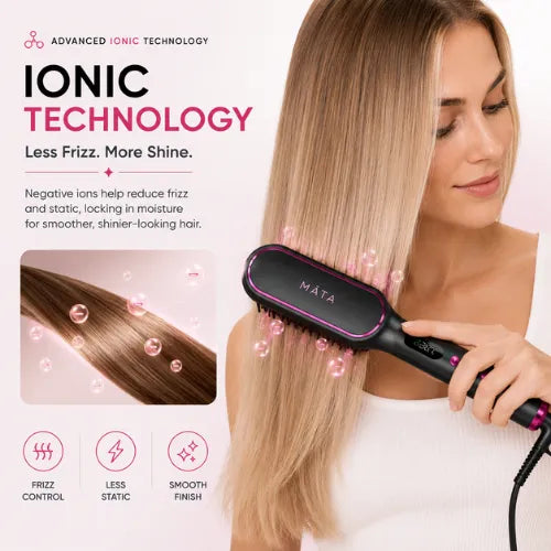 MATA Ionic Hair Straightening Brush with negative ion technology for frizz control