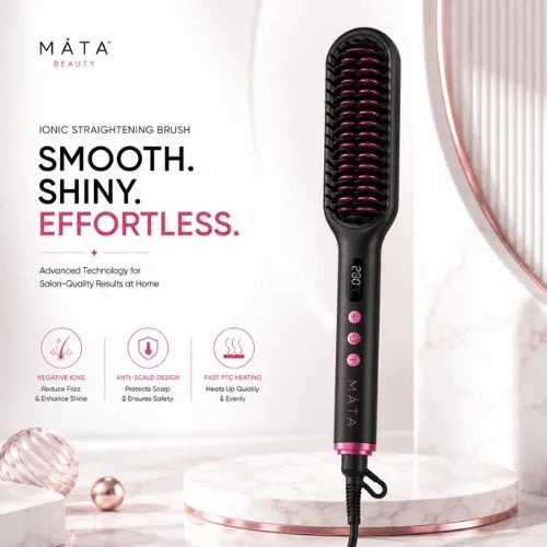 MATA ceramic hair straightening brush for smooth shiny hair
